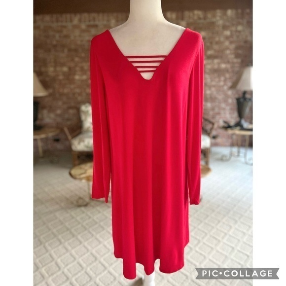 Venus Red Knit A-line Swing Mini Dress L - Picture 1 of 11